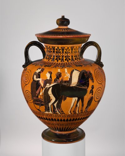 Terracotta neck-amphora with lid and knob, c.540 B.C by Greek